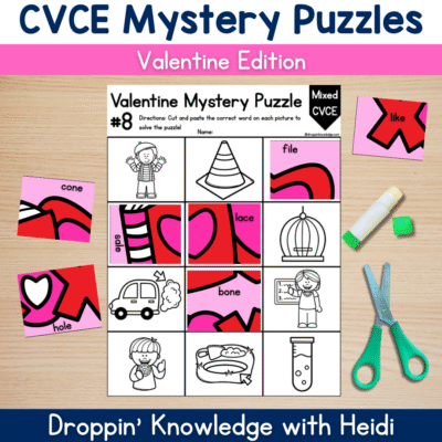 Valentine's Day Phonics CVCE Silent E Words Mystery Puzzle Decoding