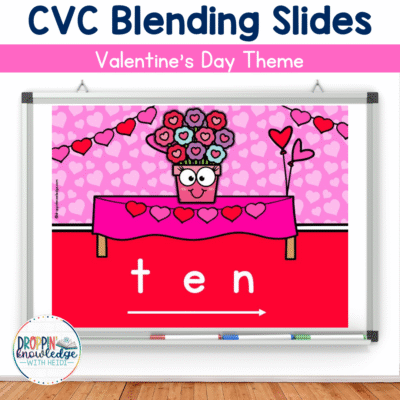 Valentine's Day Phonics CVC Words Blending Slides