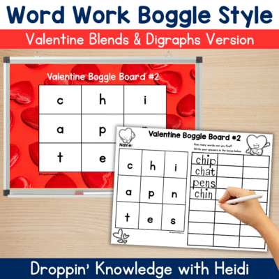 Word Work Boggle Style Valentine's Day Boards for CVC Words, Blends, & Digraphs