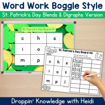Word Work Boggle Style St. Patrick's Day Boards CVC Words, Blends, & Digraphs