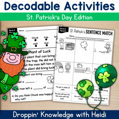 St. Patrick's Day NO PREP BLENDS & DIGRAPHS Decodable Worksheets Phonics